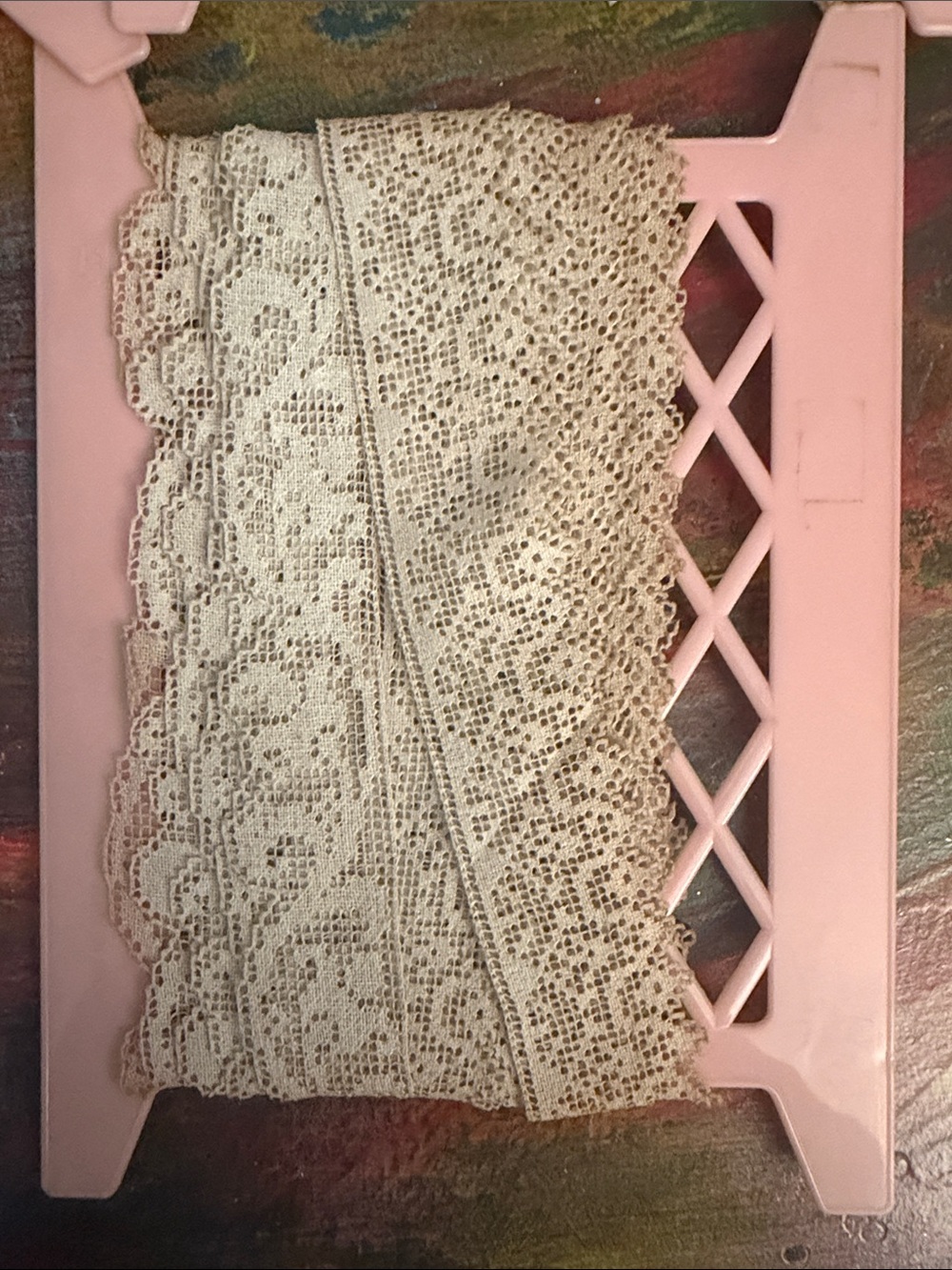 Ivory Lace Trim Bundle Vintage Antique wrapped on 3 pink spool set - Picture 7 of 8